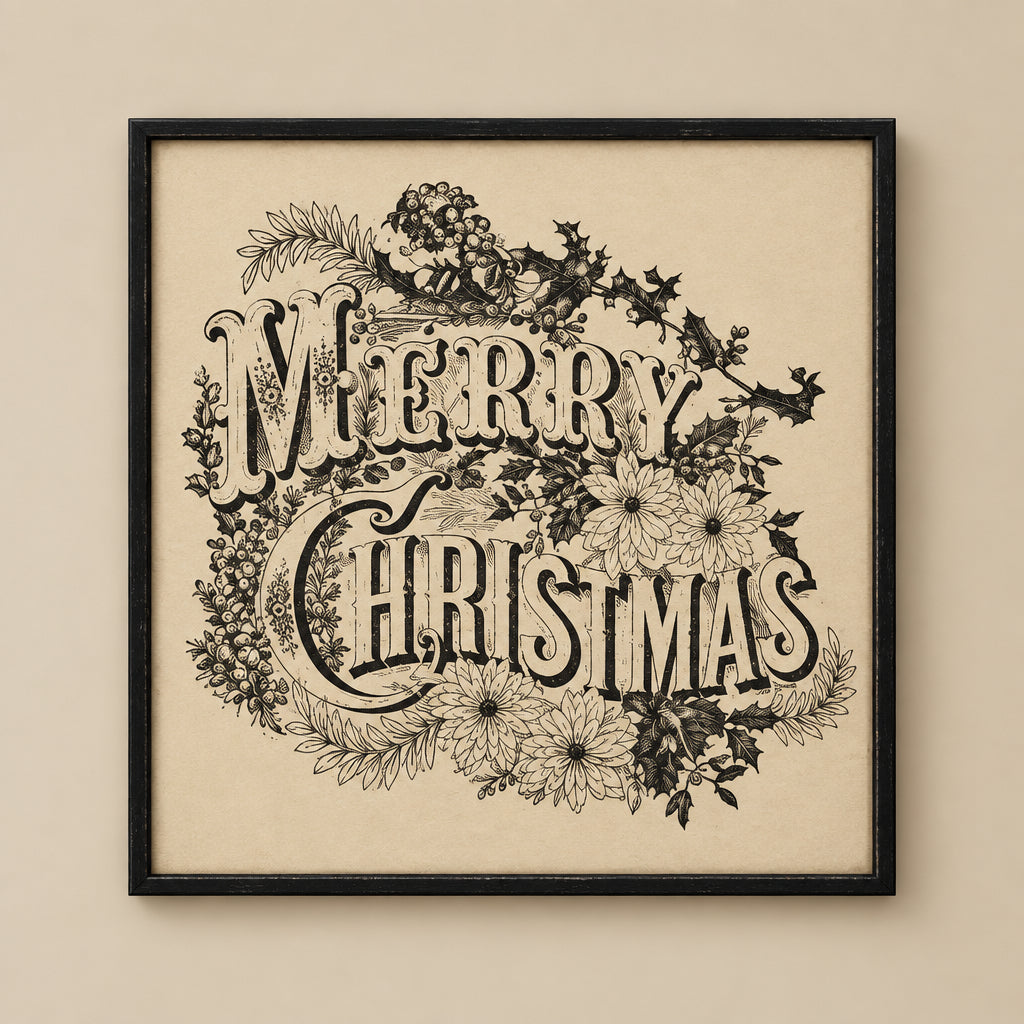 Vintage Merry Christmas Wall Art, Black, 22 in.