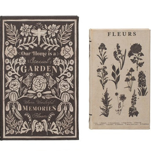 Book Storage Boxes with Garden Studies Prints, Assorted, Set of 2 featuring floral and botanical designs in neutral tones, perfect for home decor and gifts from Knotty and Board.