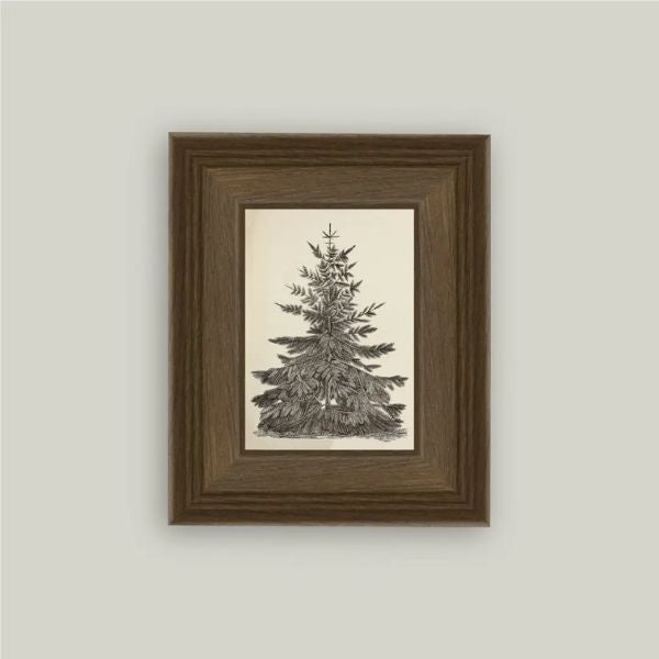 Vintage Pine Tree Framed Antique Art, 5 X 7 in.