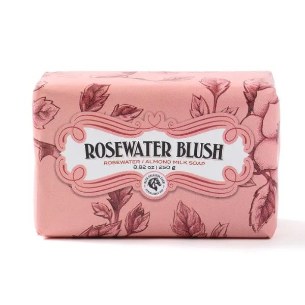 Blue Stallion Bar Soap. Rosewater Blush wrapped in pink packaging with floral design, a decorative soap perfect for gifting and home decor from Knotty and Board.