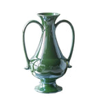 Pedestal Vase w/ Handles & Green Electroplating, 8 X 6 X 12 in., a glossy green decorative piece perfect for kitchen or dining decor and unique gifts from Knotty and Board. 1