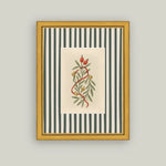Holly Bells On Stripes Framed Antique Art, 8 X 10 in. 2
