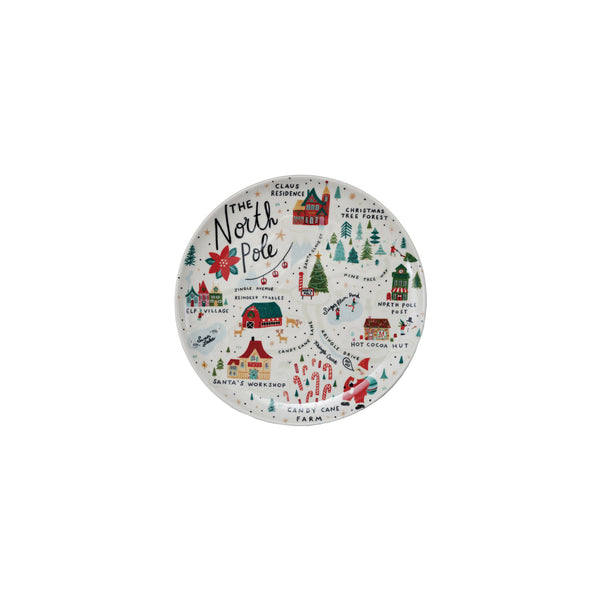 North Pole Scene Ceramic Plate, 11-Inch Round Holiday Serving Plate