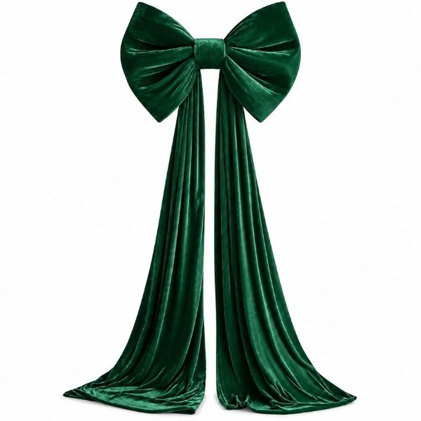 Velvet Christmas Bow Tree Topper with Long Tails, Oversized, Green
