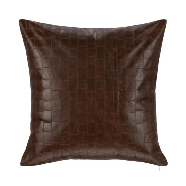 Seston Leather Pillow, Brown, 20 X 20 in. featuring a rich brown leather with a subtle checkered pattern, perfect for adding stylish decor and comfort to any room.
