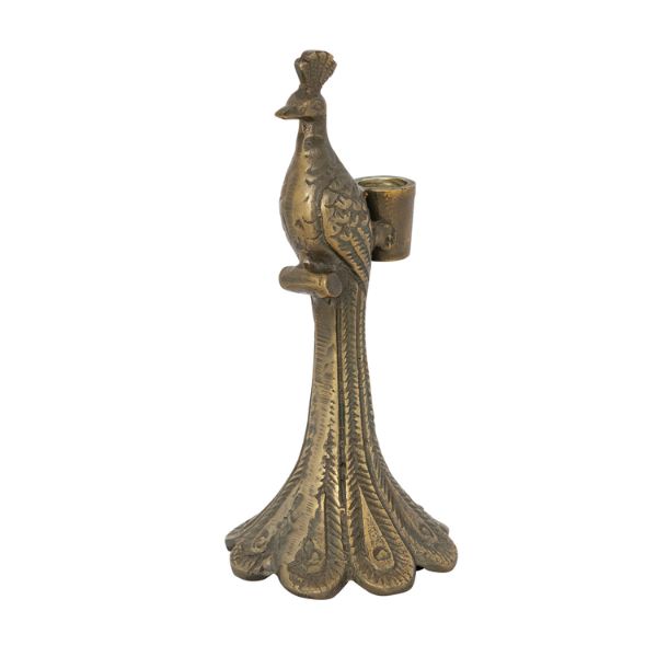 Peacock Taper Holder, Antique Gold, 4.25 X 8.75 in.