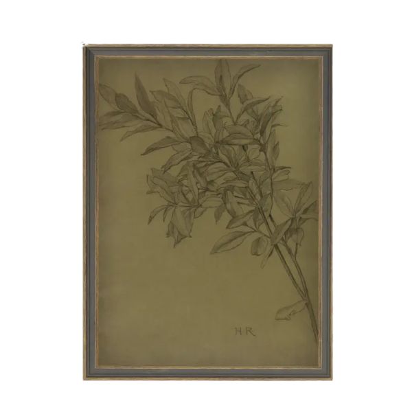 Leaves On Green Framed Antique Art, 11 X 15 in.