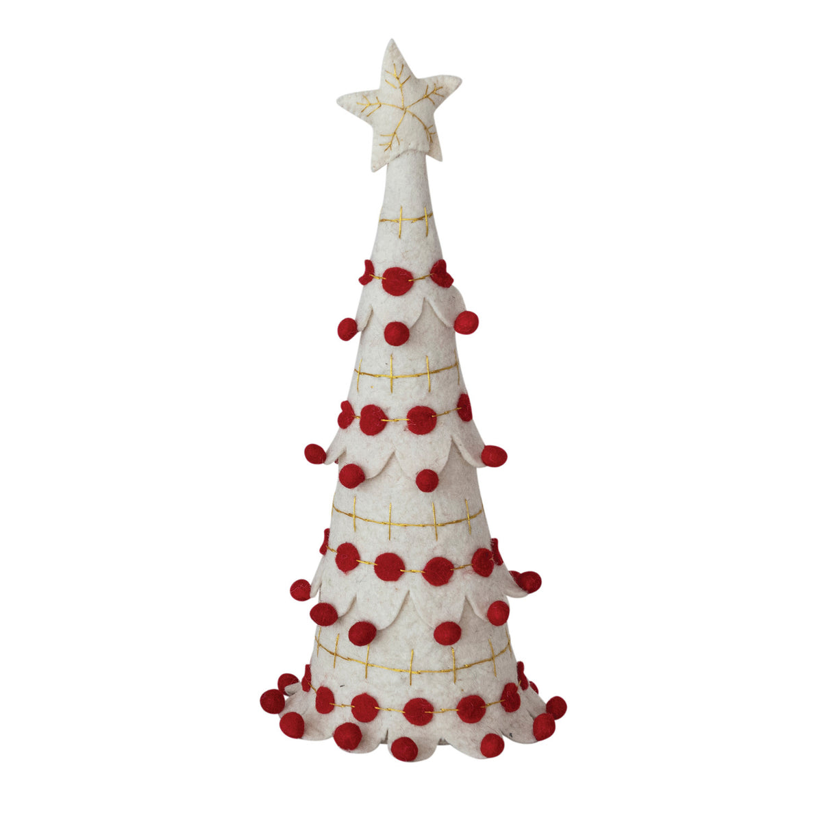 Handmade Wool Felt Tree with Star & Pom Poms, 17