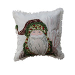 Santa Printed Cotton Pillow w/ Embroidery & Fringe, 18 in. 1