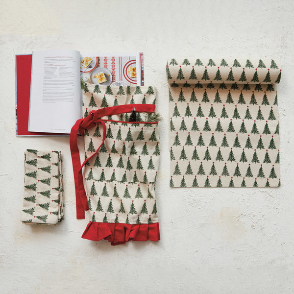 Stonewashed Table Runner with Christmas Tree Pattern, 72"