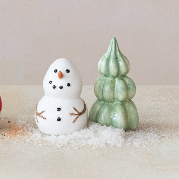 Snowman & Tree Salt & Pepper Shakers, Set of 2