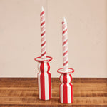 Ceramic Striped Taper Holder, Red & White, 3 X 6