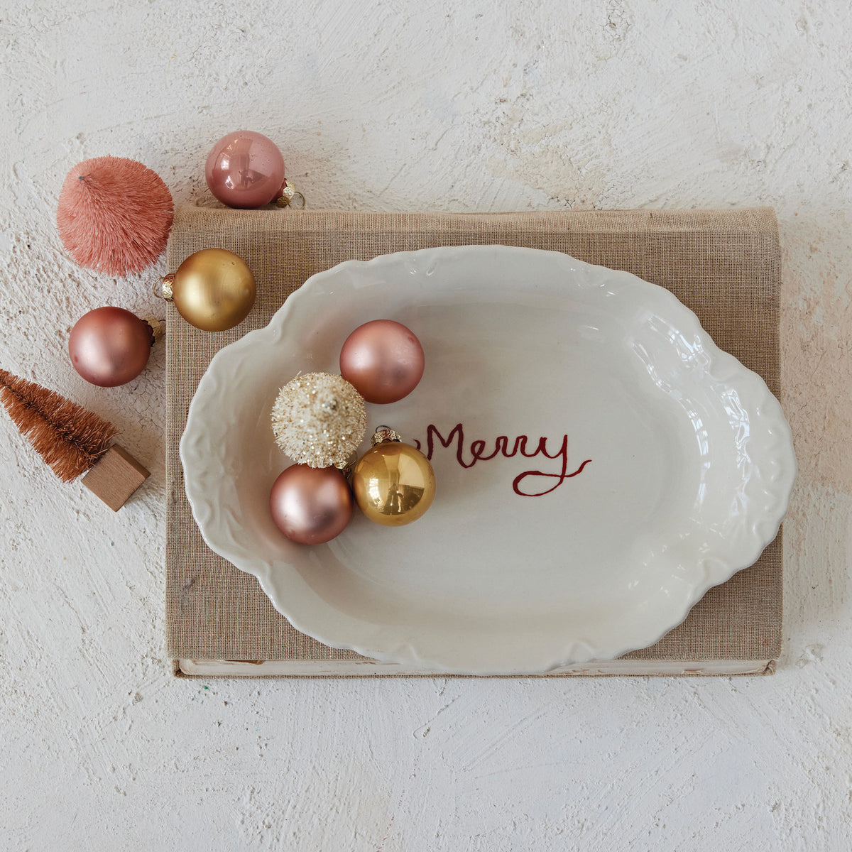 Merry Stoneware Scalloped Platter, 10 X 7 in.