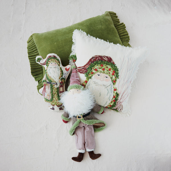 Velvet Lumbar Pillow with Ruffle Trim, Green, 24 X 16 in.