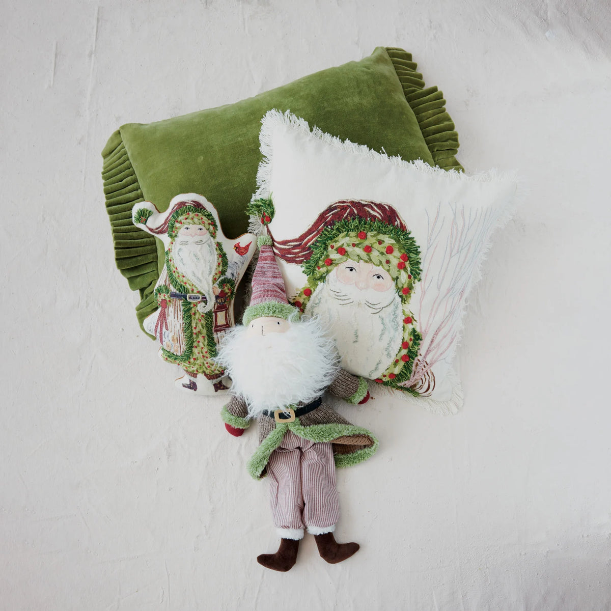 Santa Shaped Printed Pillow w/ Embroidery, 15.5 in.