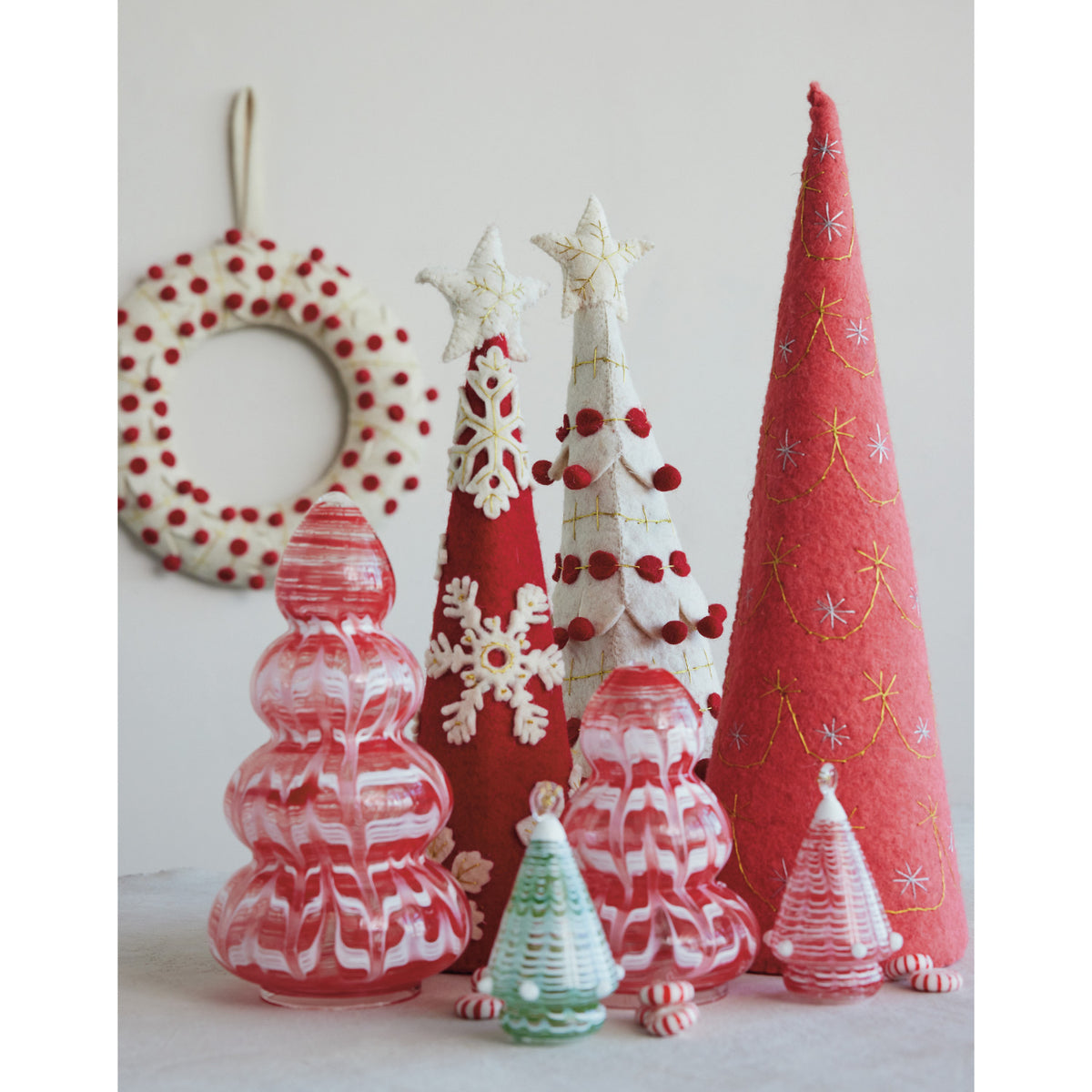 Handmade Wool Felt Tree with Star & Pom Poms, 17