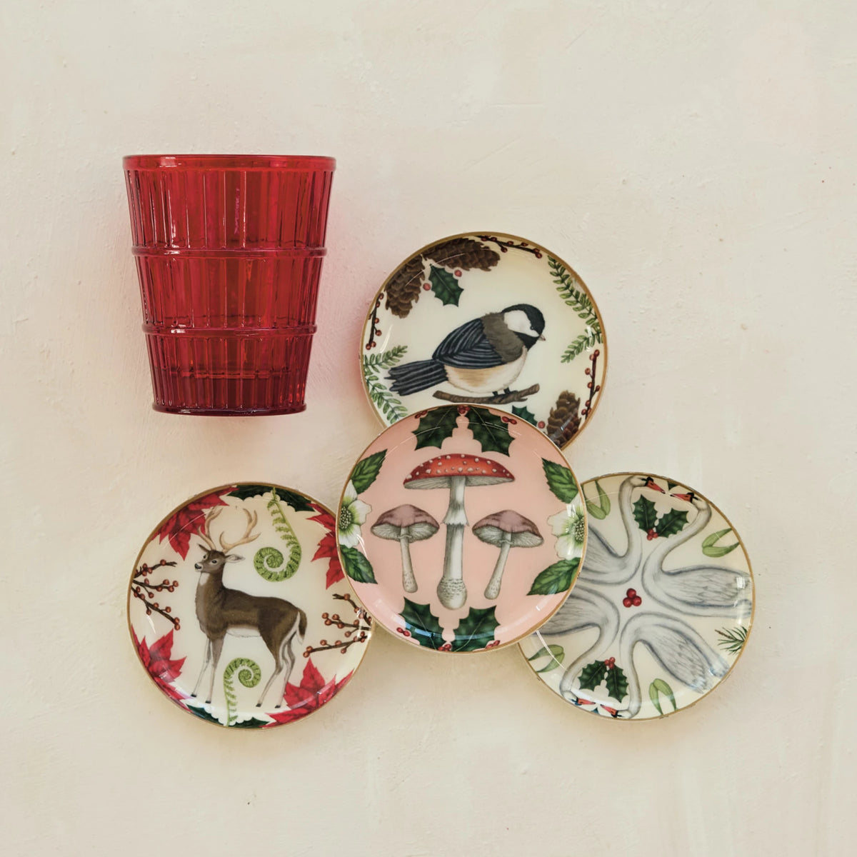 Metal Dish/Coaster w/ Holiday Songbird, 4