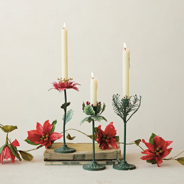 Poinsettia Shaped Taper Holder, 10.5 in.