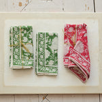 Cotton Block Print Floral Napkins, Green & White, Set of 4, 18 in. 3