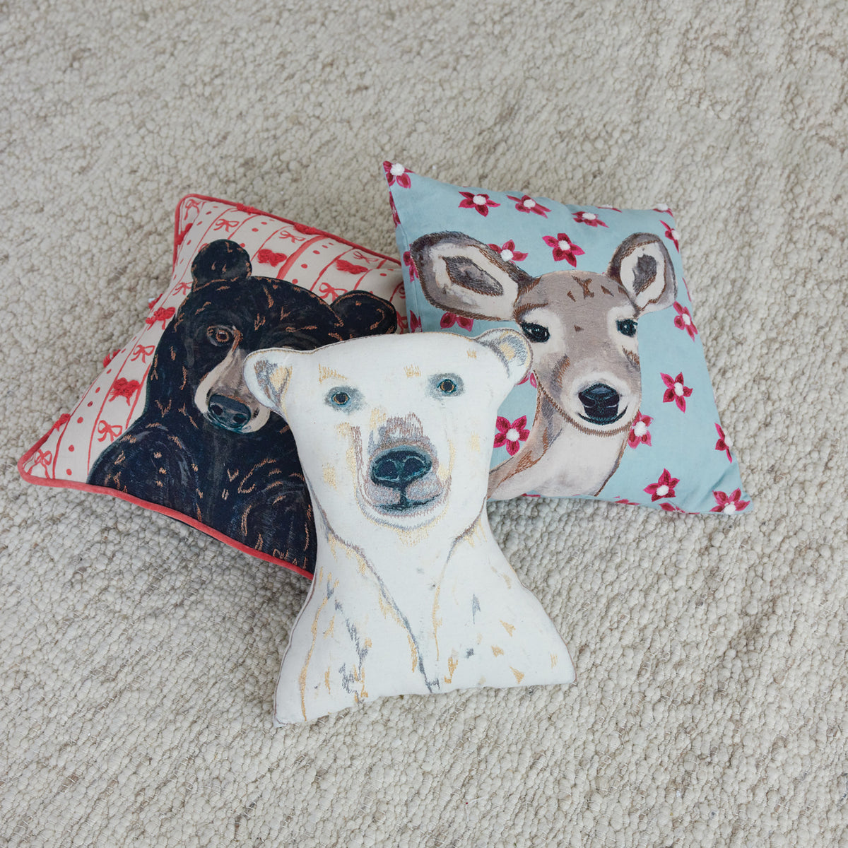 Polar Bear Shaped Cotton & Linen Printed Pillow
