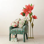 Round Linen Pillow w/ Bird & Botanical Embroidery, 16 in. 2