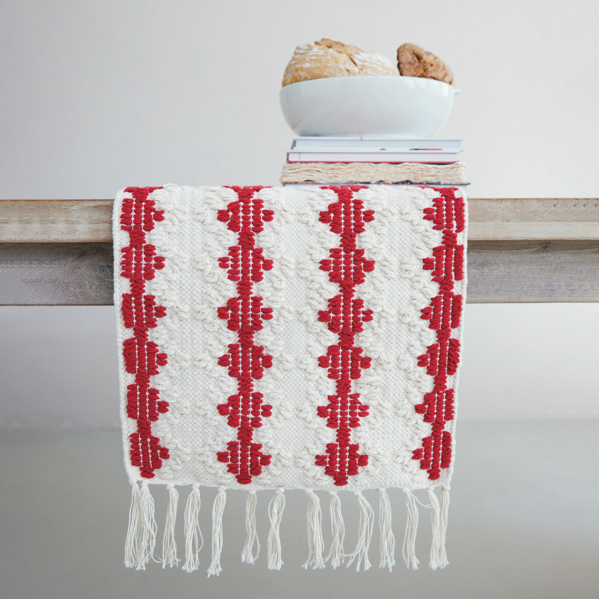 Holiday Tufted Table Runner with Diamond Pattern, 72