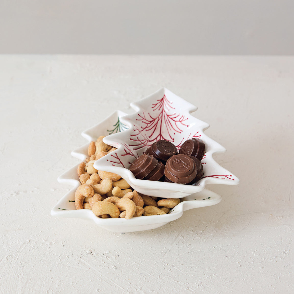 Tree Shaped Ceramic Dishes, Set of 2, 7 & 6