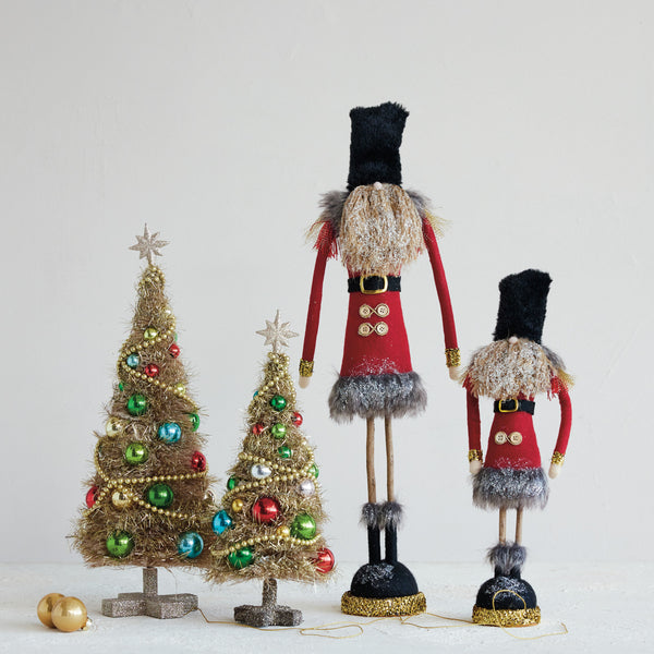 Fabric Soldier with Glitter, Faux Fur & Twig Legs, 13.75"