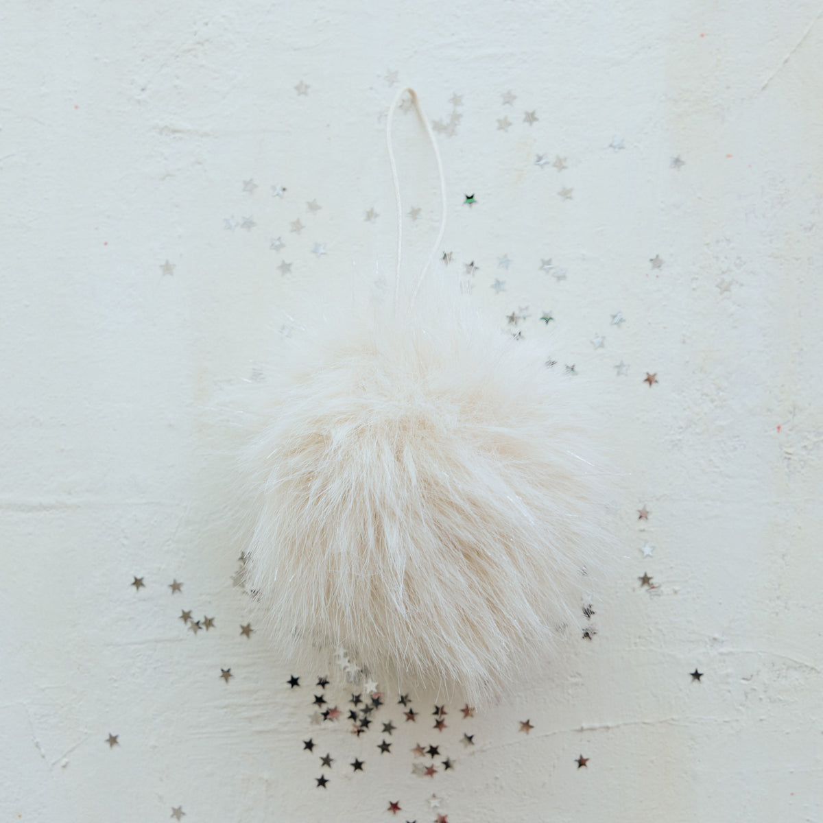 Faux Fur Pom Pom Ornament, White, 4 in.