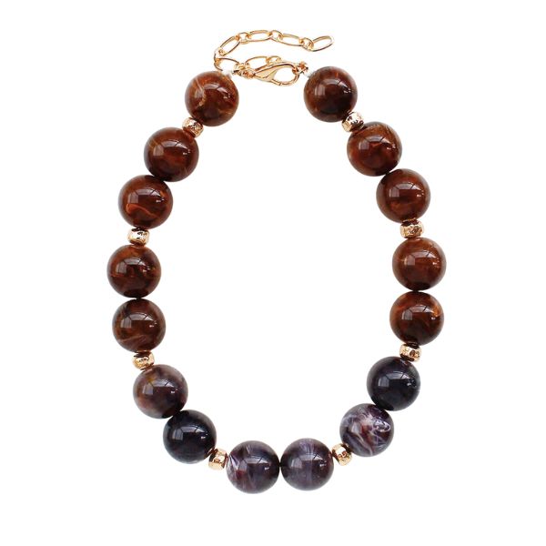 Large Natural Stone Necklace, Brown and Grey, 17 in. featuring polished round beads in warm brown and grey tones with gold accents, perfect for stylish gifts and decor from Knotty and Board.