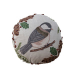 Round Linen Pillow w/ Bird & Botanical Embroidery, 16 in. 1