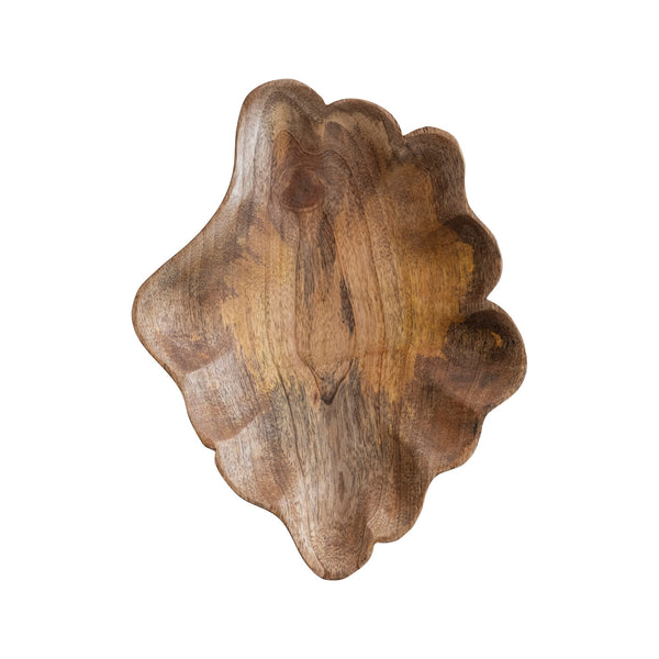 Carved Mango Wood Scalloped Bowl, 12"x 9" featuring natural wood grain texture, ideal for kitchen decor, entertaining, or as a unique gift from Knotty and Board. Every Room Needs A Little Knotty and Board.