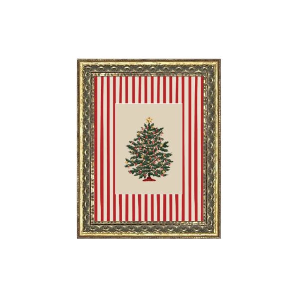 Peppermint Stripe Tree Framed Antique Art, 8 X 10 in.