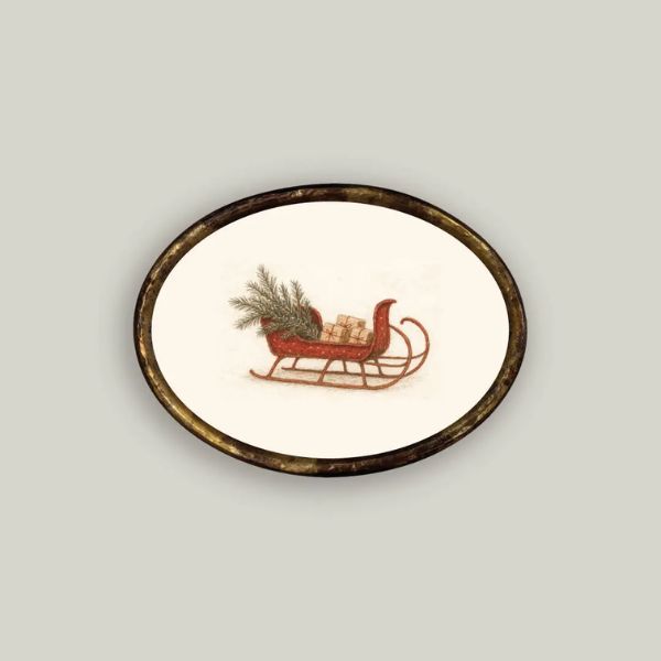 Red Sleigh Oval Wall Art, 16 X 12 in.