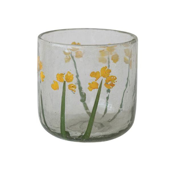Botanical Embedded Glass Tealight/Votive Holder, 4 in.