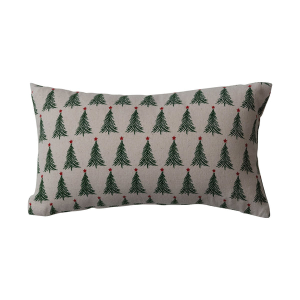 Stonewashed Printed Lumbar Pillow with Tree Pattern, 16 X 9"