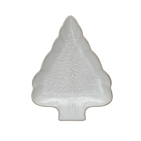 Stoneware Tree Shaped Plate, White, 9 X 7"