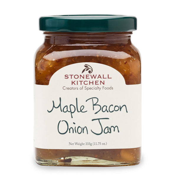 Stonewall Kitchen Maple Bacon Onion Jam, 11.75 oz jar showcasing rich, savory jam ideal for kitchen gifts and entertaining, available at Knotty and Board with curated decor and more.