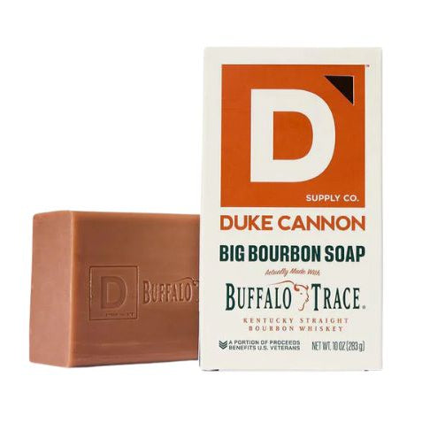 Duke Cannon Brick of Soap, 10 oz., Big Bourbon bar soap with Buffalo Trace bourbon branding, offered by Knotty and Board, perfect for gifts and stylish home decor.